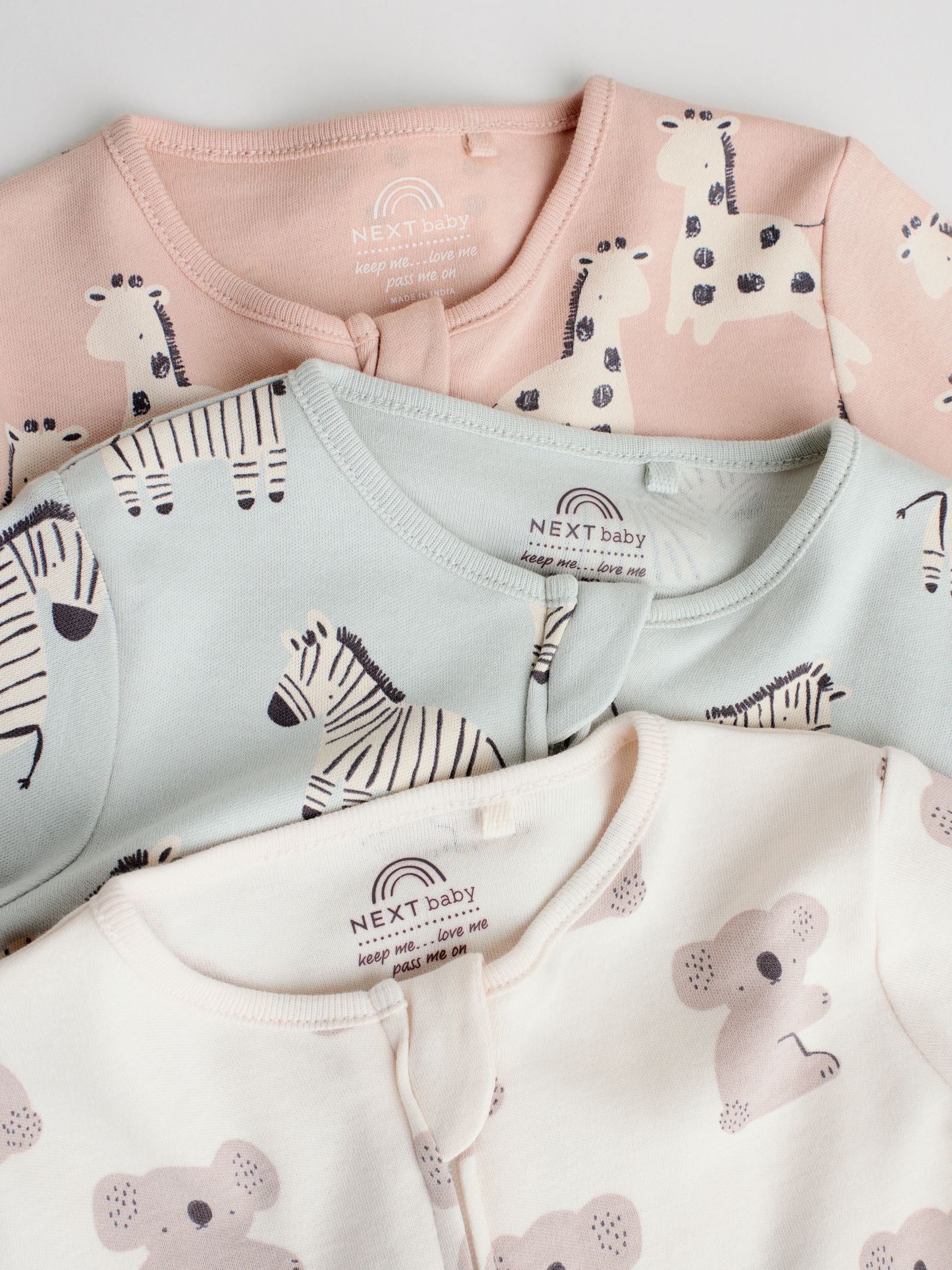 Mintgroen - Two Way Zip Baby Footless Sleepsuits 3 Pack (0mths-3yrs)