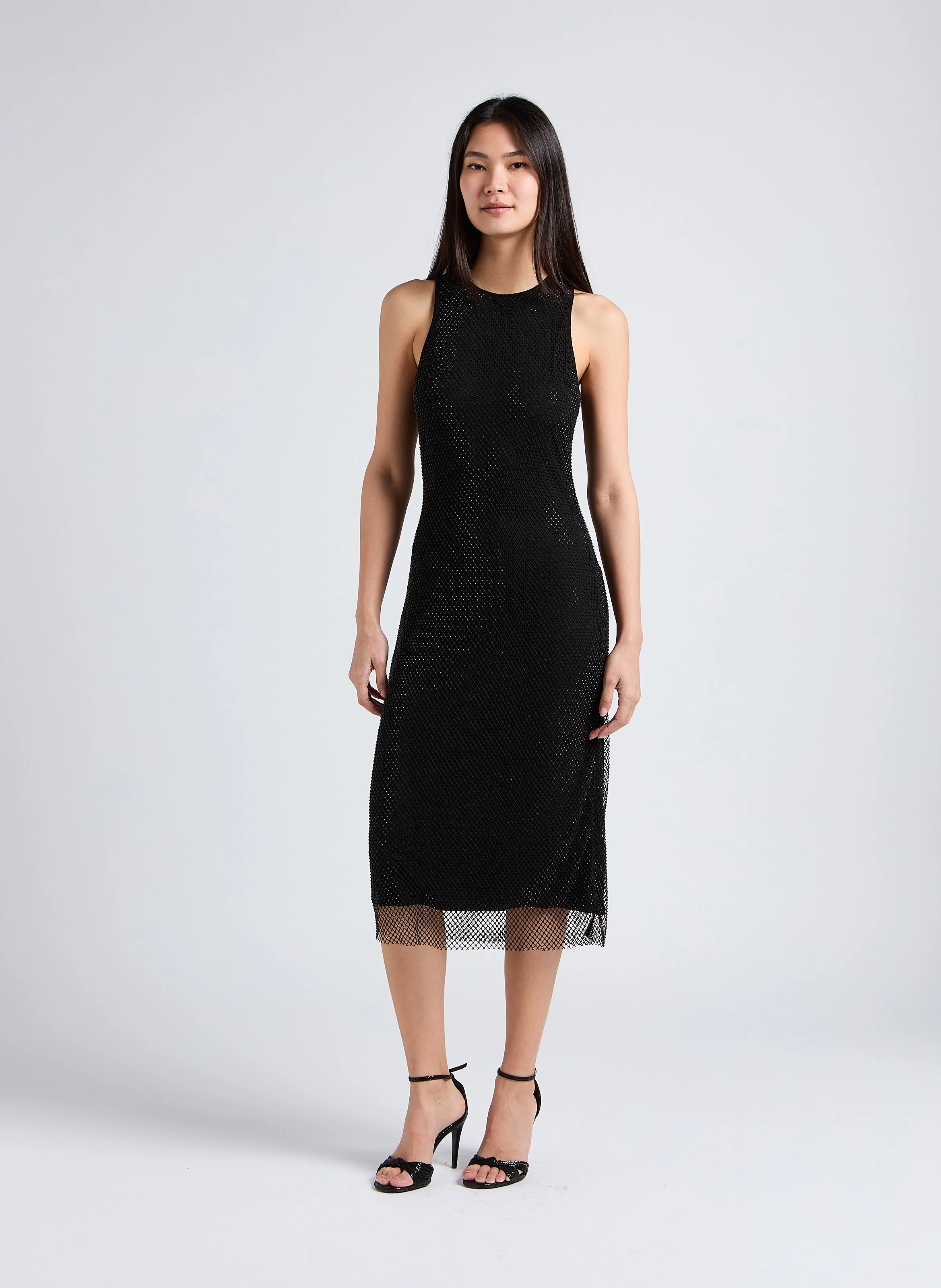 Robe longue moulante à col rond | Noir