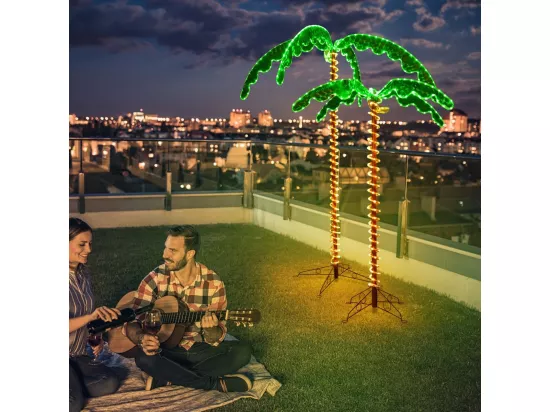 Palmier Artificiel LED Hauteur 136 cm, Lampe Motif de Cocotier d'Intérieur et d'Extérieur, avec Base Pliante, 60Hz/7W