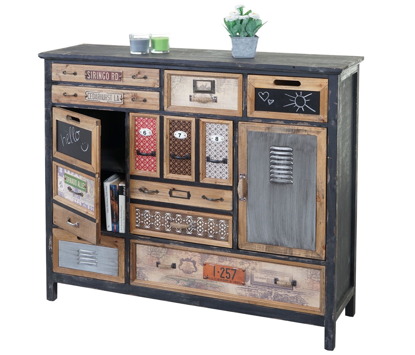 Apotheker-Schrank MCW-A43, Kommode, Tanne Holz massiv Vintage Shabby-Look 100x110x32cm