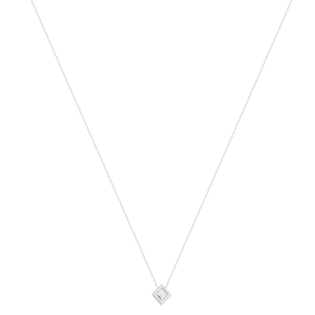 Collier argent 925, motif losange perlé 45 cm