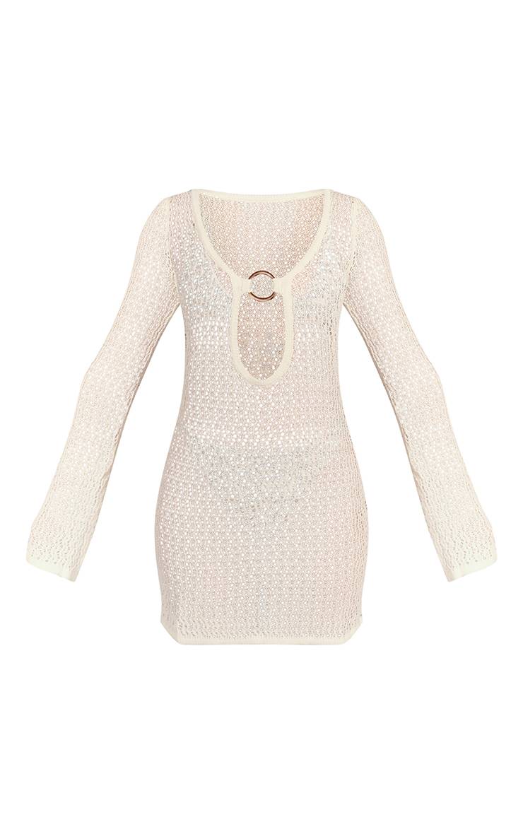 Blanc Robe De Plage Mini En Crochet Avec Anneau En O