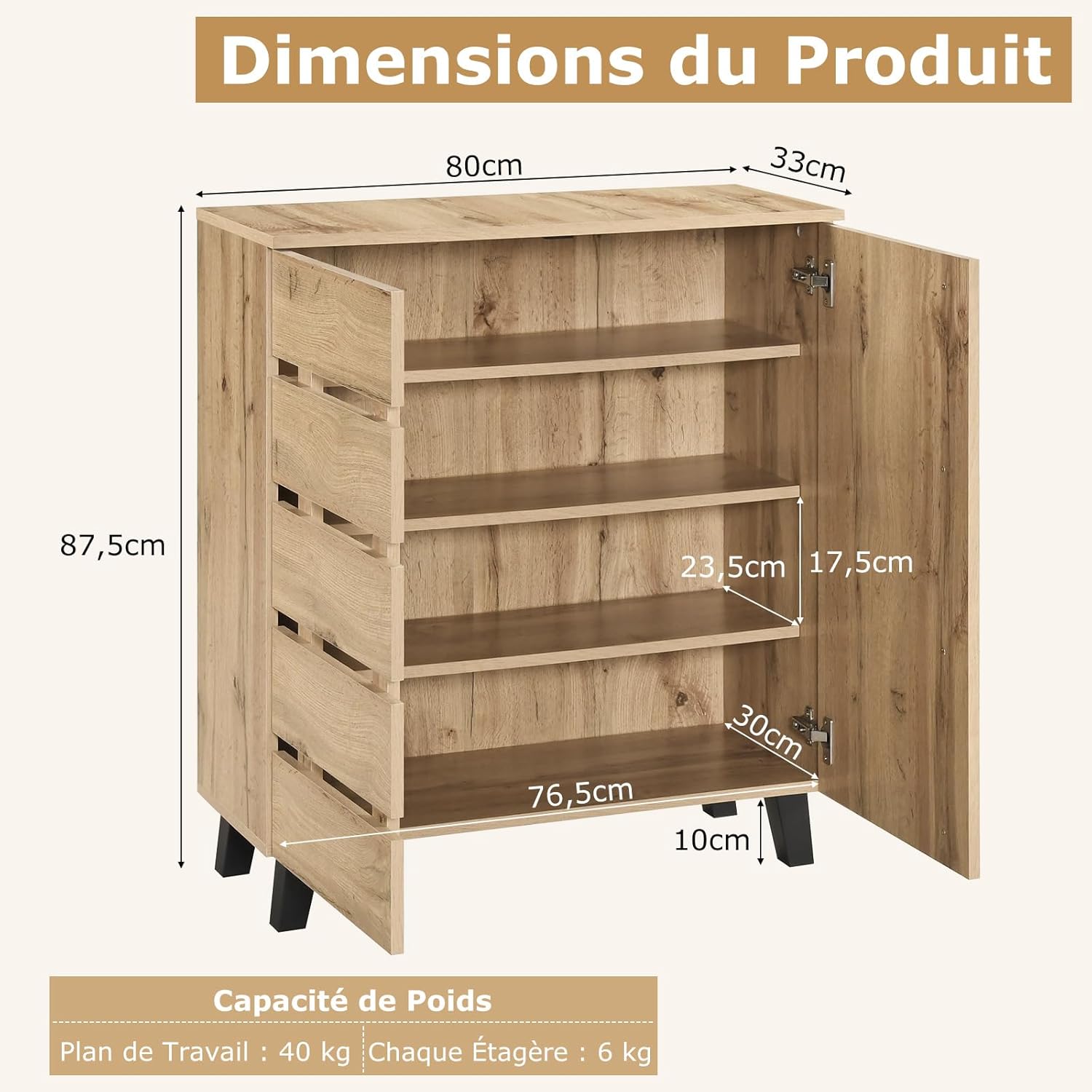 COSTWAY Meuble a Chaussure à 4 Niveaux, 3 Étagères Amovibles et Portes, Meuble Chaussure Entree 16 Paires, Pieds Surélevés, Dispositif Anti-Basculement, Meuble de Rangement pour Entrée Salon, Naturel II8340796