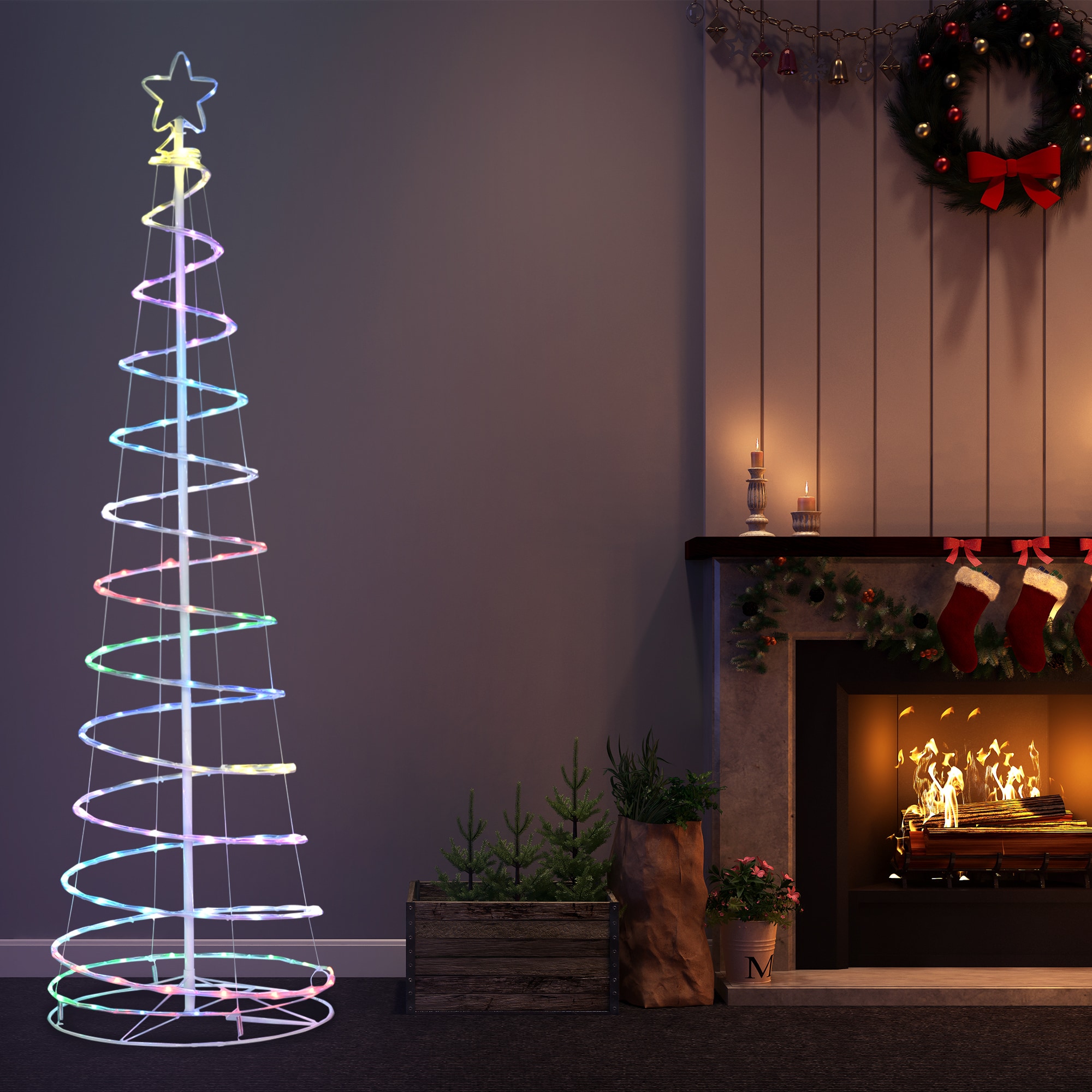 Outsunny Spiralbaum LED 135 LED-Lichter und 32 Modi RGB-Licht,ist spritzwassergeschützt. Weiß Ø55 x 183H cm (ØxH)