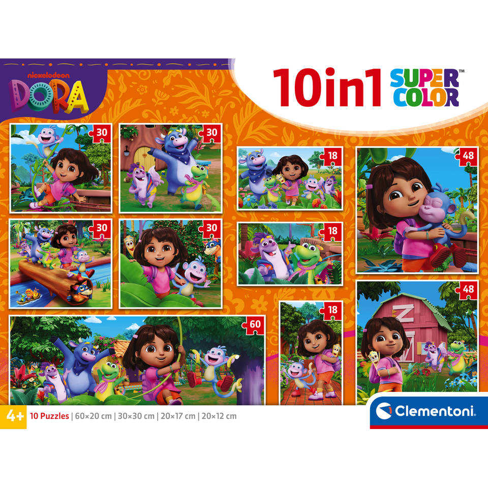 Clementoni Dora 10-in-1 puzzelset - 18 + 30 + 48 + 60 stukjes