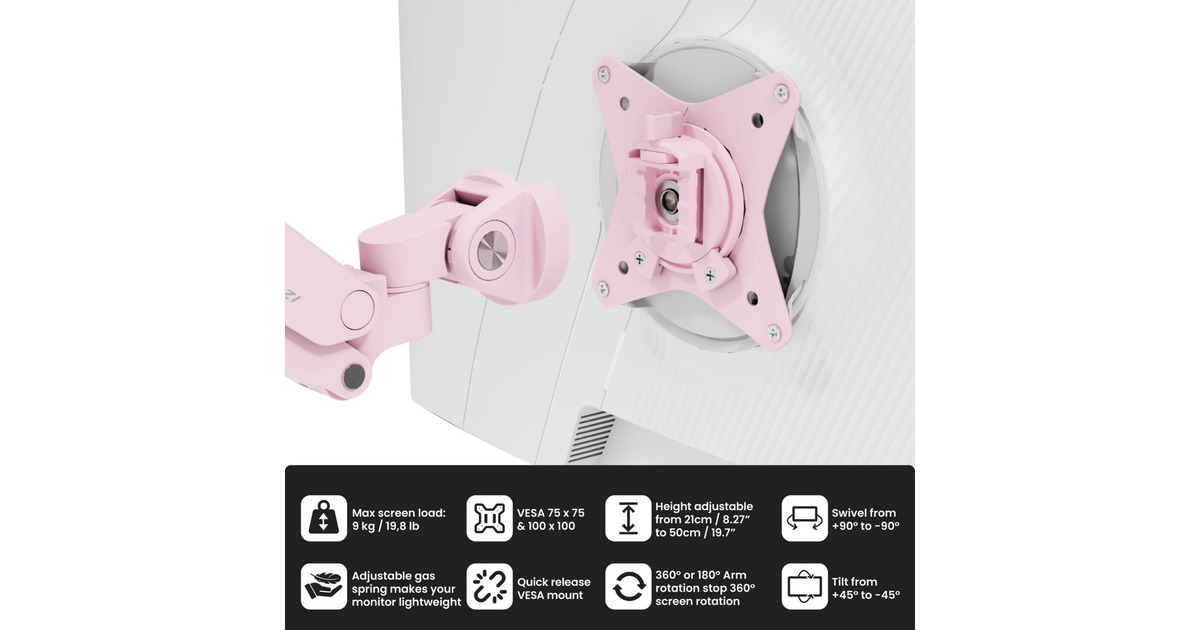 ArozziAlzare Neo Duo - Gas Spring Monitor Arm - Pink monitorarm  (Roze)