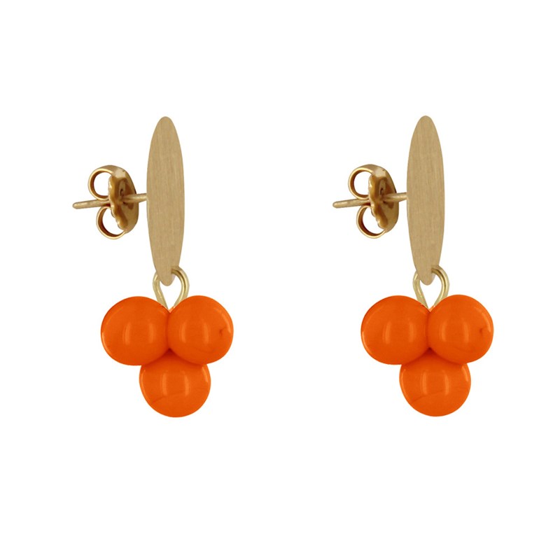 Boucles d'Oreilles Pastille en Laiton et Bouquet de Perles de Verre