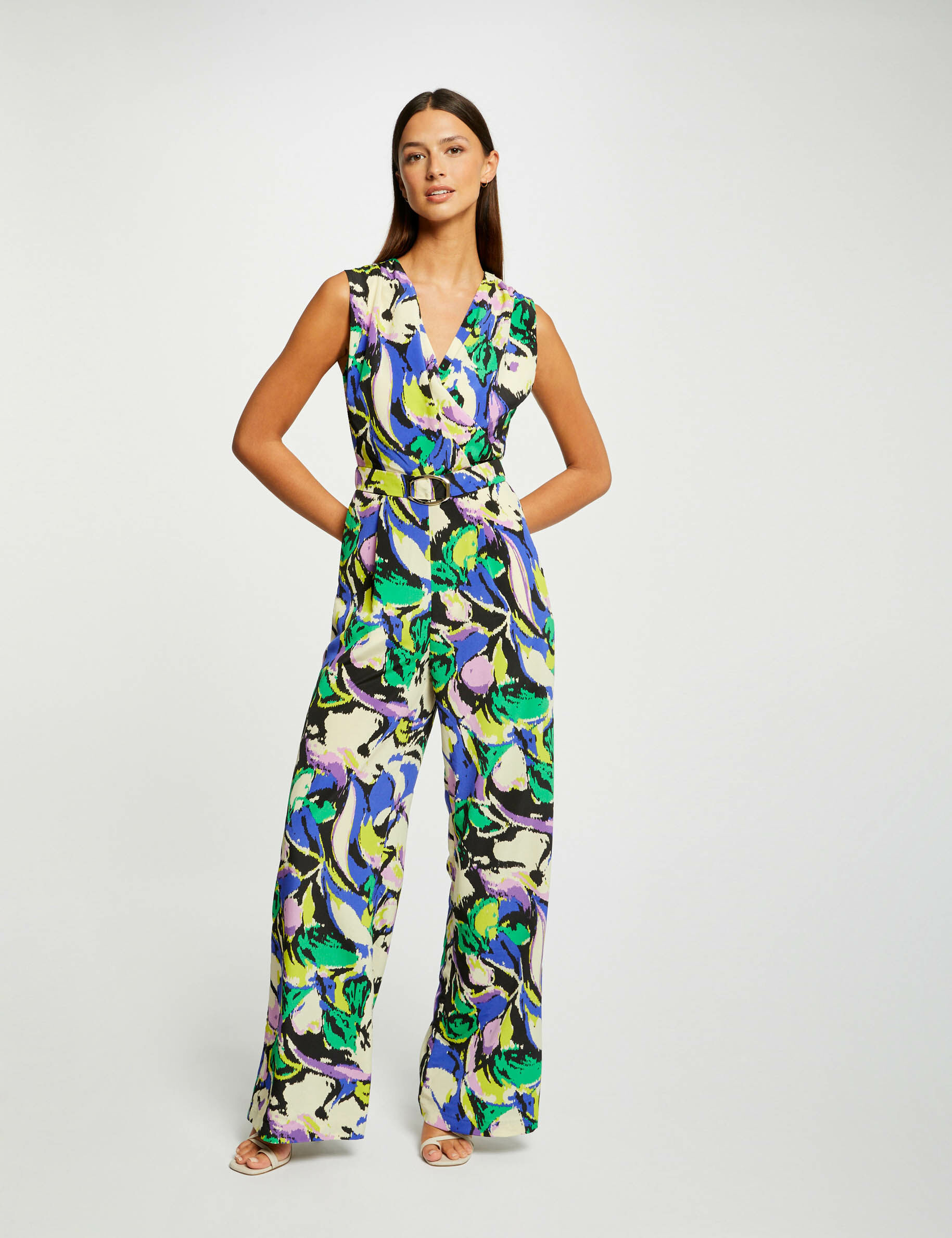 Combinaison jambe large imprimé abstrait multico femme - multico