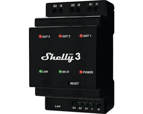 Shelly Pro 3 - Relais max. 48A 3 fasen 3 kanalen DIN WLAN LAN Bluetooth
