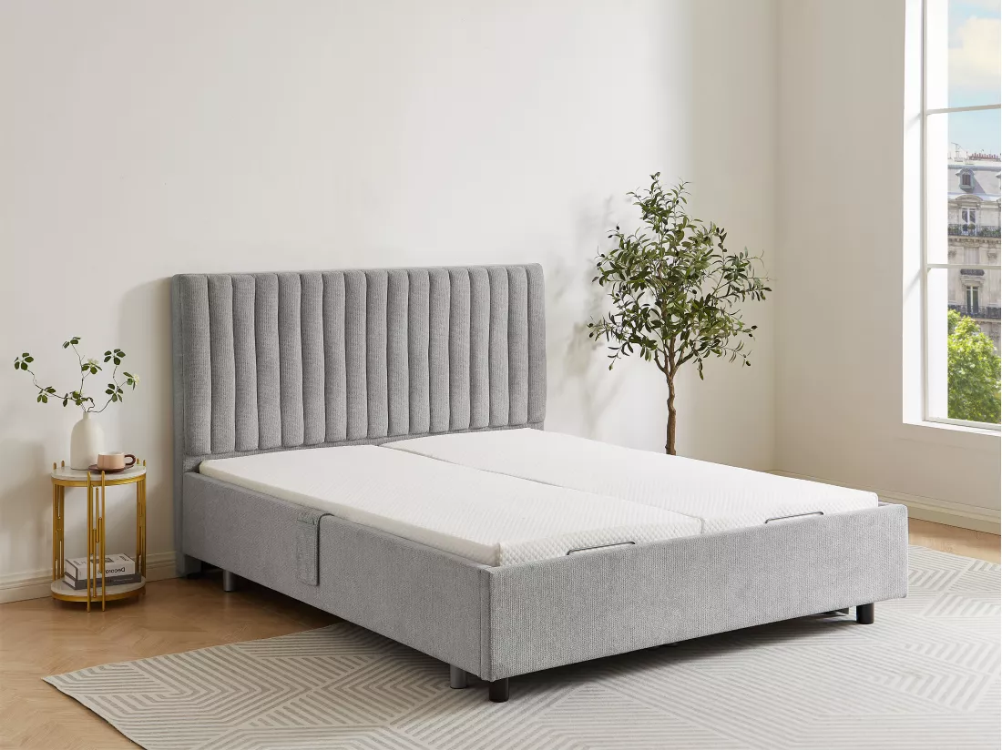 Sommier électrique de relaxation déco 2x78 plots - 2 x 90 x 200 cm - Tissu - Gris - NALU de YSMÉE