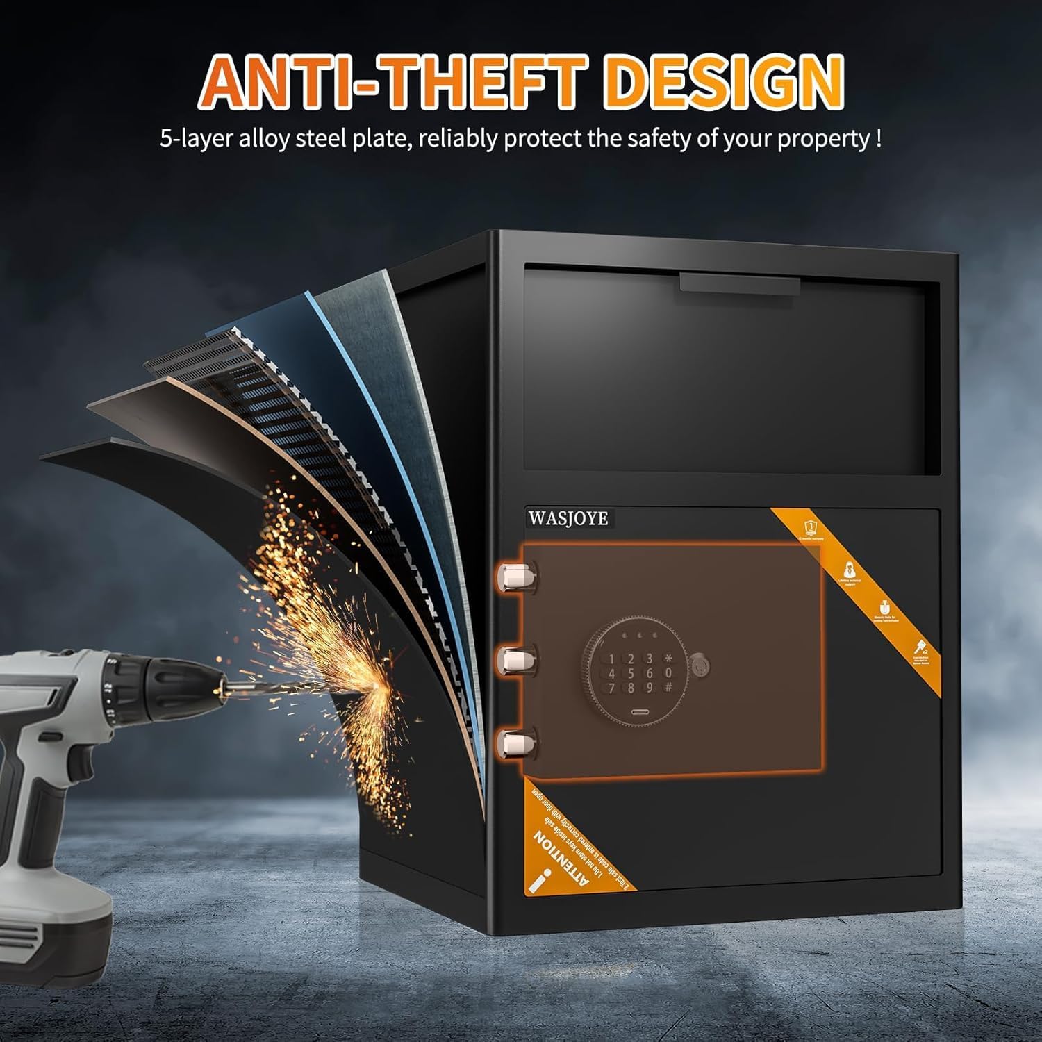 70L Einwurftresor | Deposittresor | Tresor mit Einwurfschlitz | Briefkasten Safe | Depository Safes | Deposit Safe mit Drop-Slot | Codeschloss und Schlüsseln, 52*40*35cm,für Bargeld, Büro, Zuhause