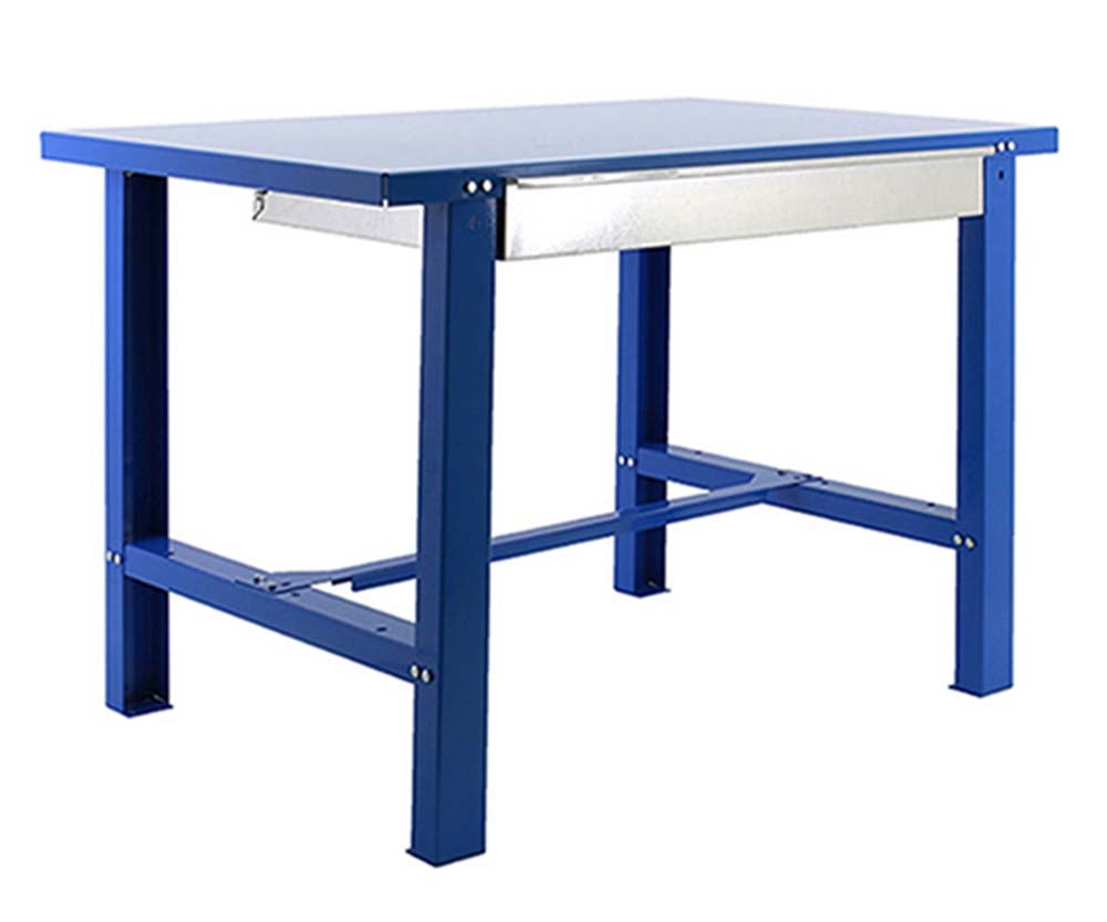 PROREGAL Buffalo Metalen werkbank met lade, HxBxD 83 x 150 x 73 cm, draagvermogen 600 kg, blauw