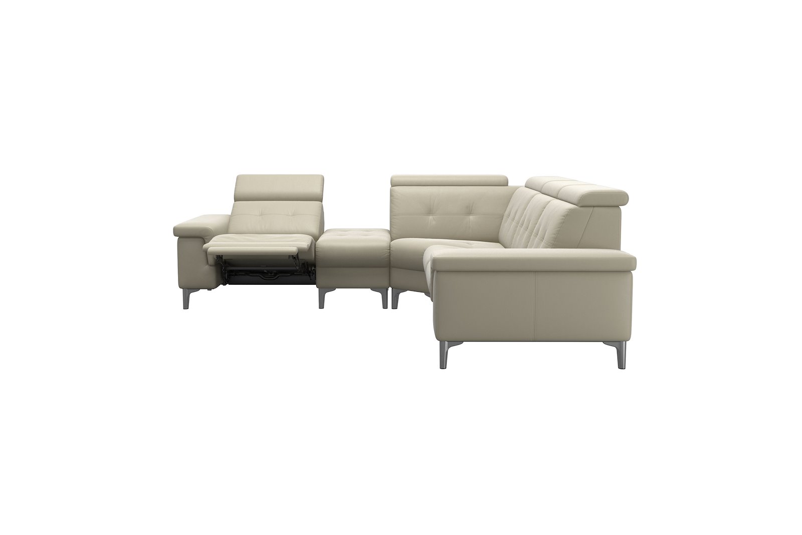 Anna C12 hjørnesofa (PCenterCMM) Hud Paloma Light Grey med A2 arm og polerte organiske alu ben, 14 cm. (Power-Center-CornerManual-Manual)