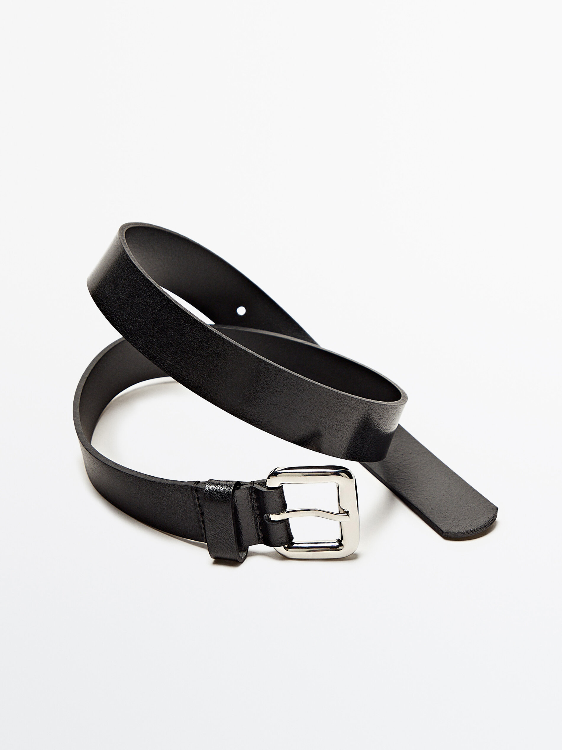 Cinto de couro com fivela retangular - PRETO