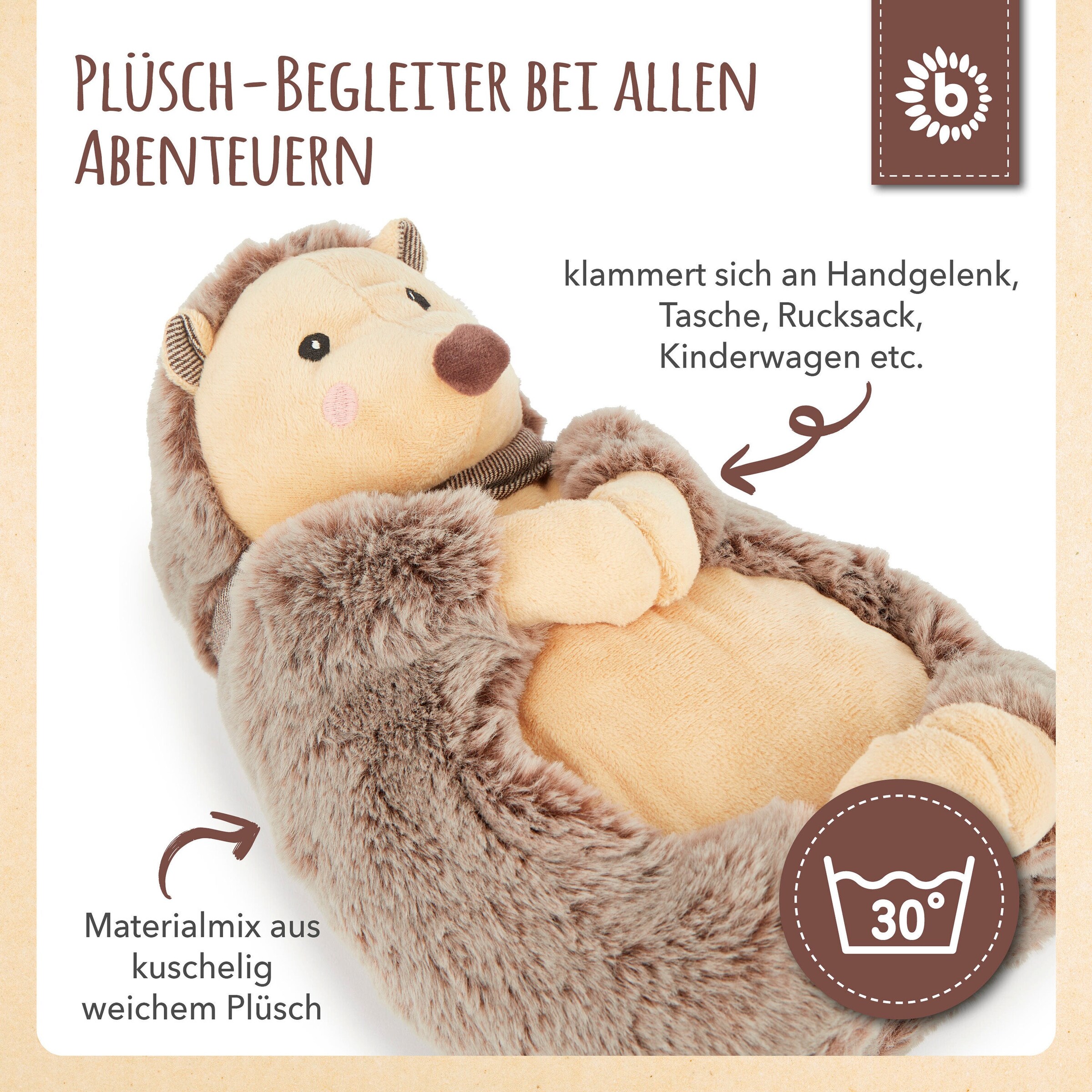 Bieco Plüsch Kuscheltier Igel mit Magneten - ab Geburt Braun