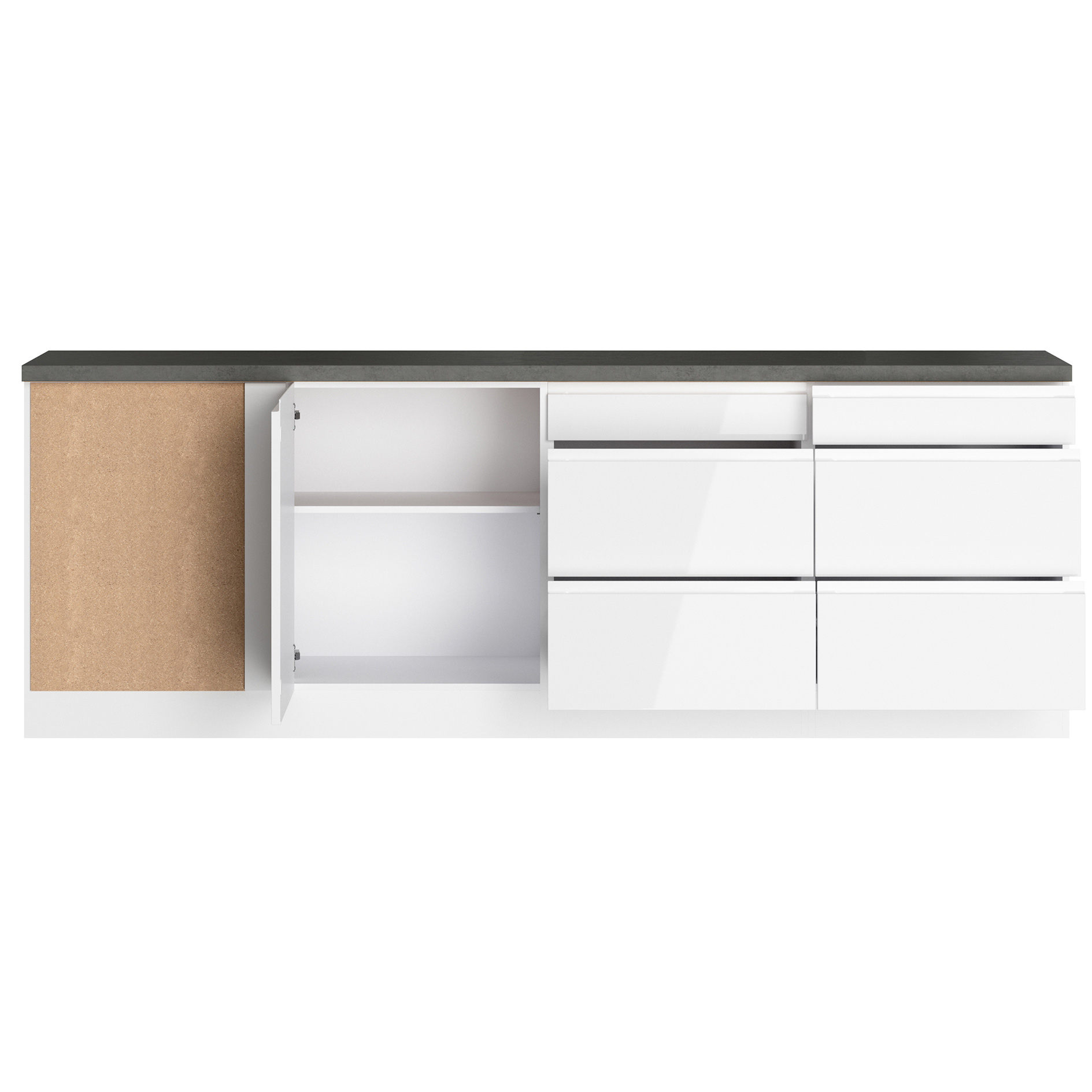 Winkelküche MONZA - weiß Hochglanz - Beton-Optik - 240x240 cm