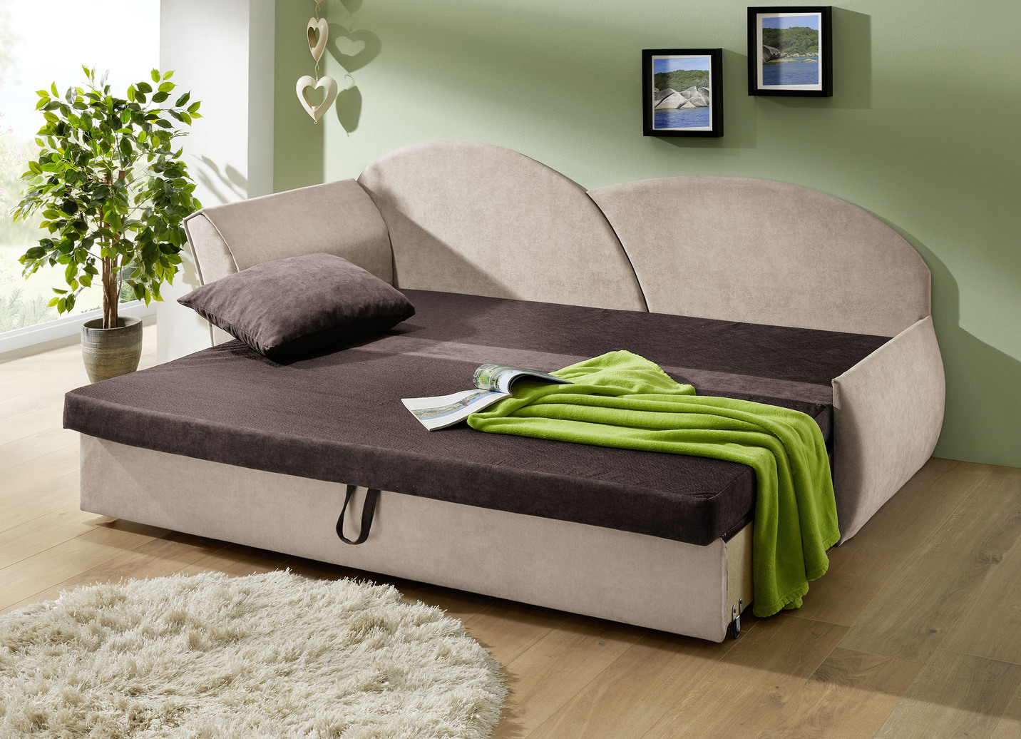 Schlafsofa mit Bettkasten und 1 Dekokissen
