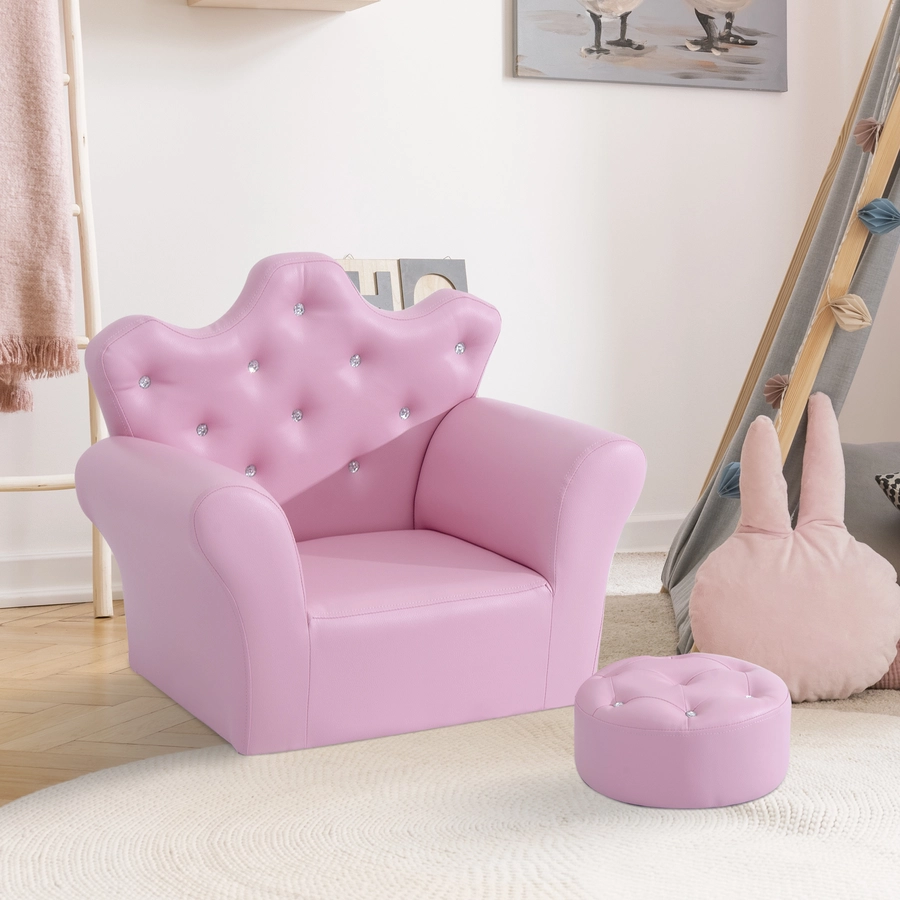 HOMCOM Kindersessel mit Kristallknöpfen rosa
