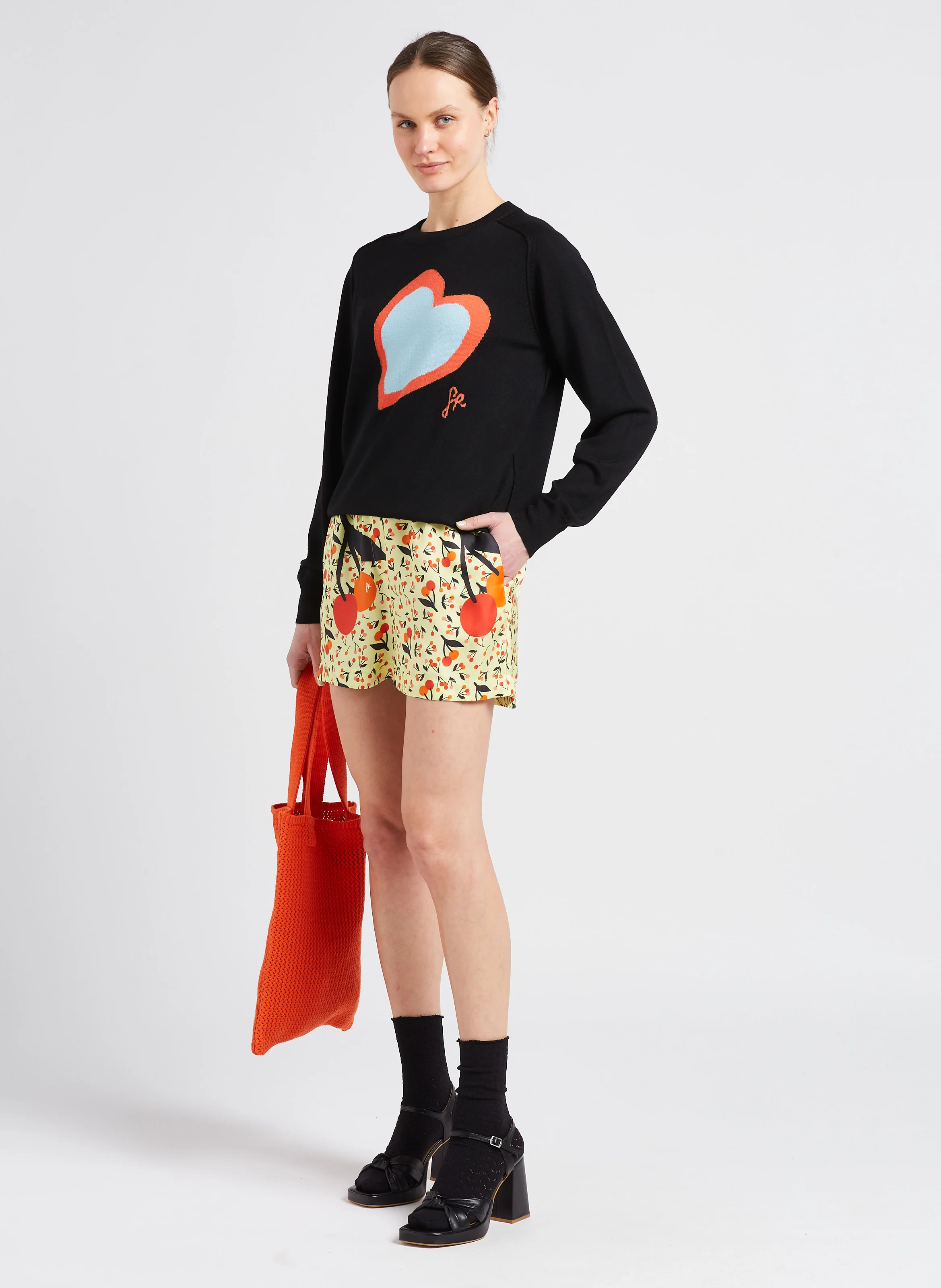 Pull col rond jacquard en laine mérinos | Noir