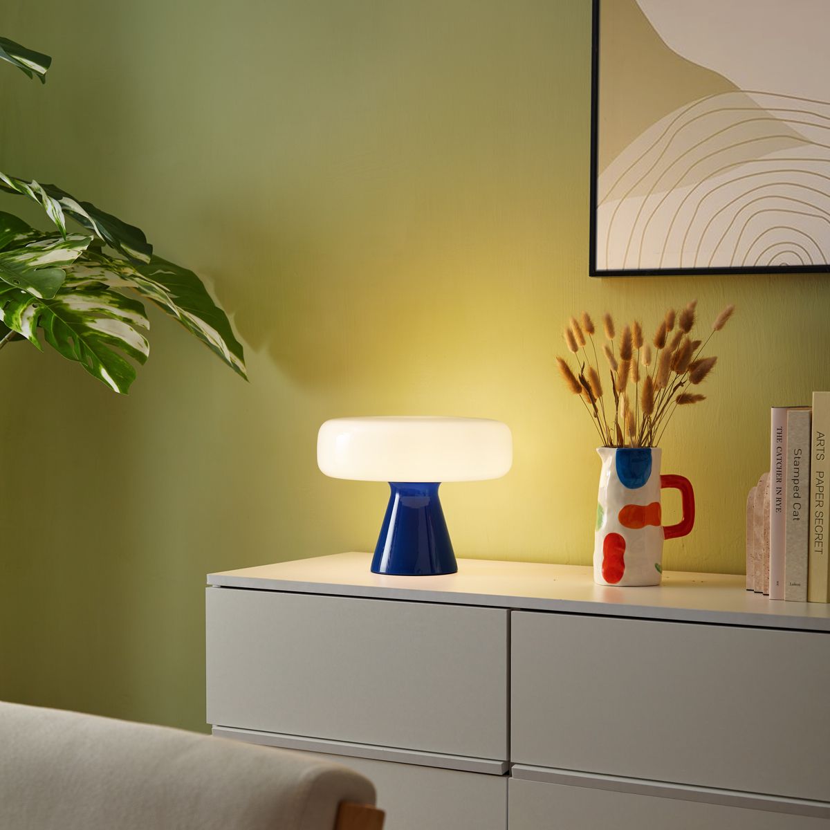 Retro tafellamp blauw met wit - Knop