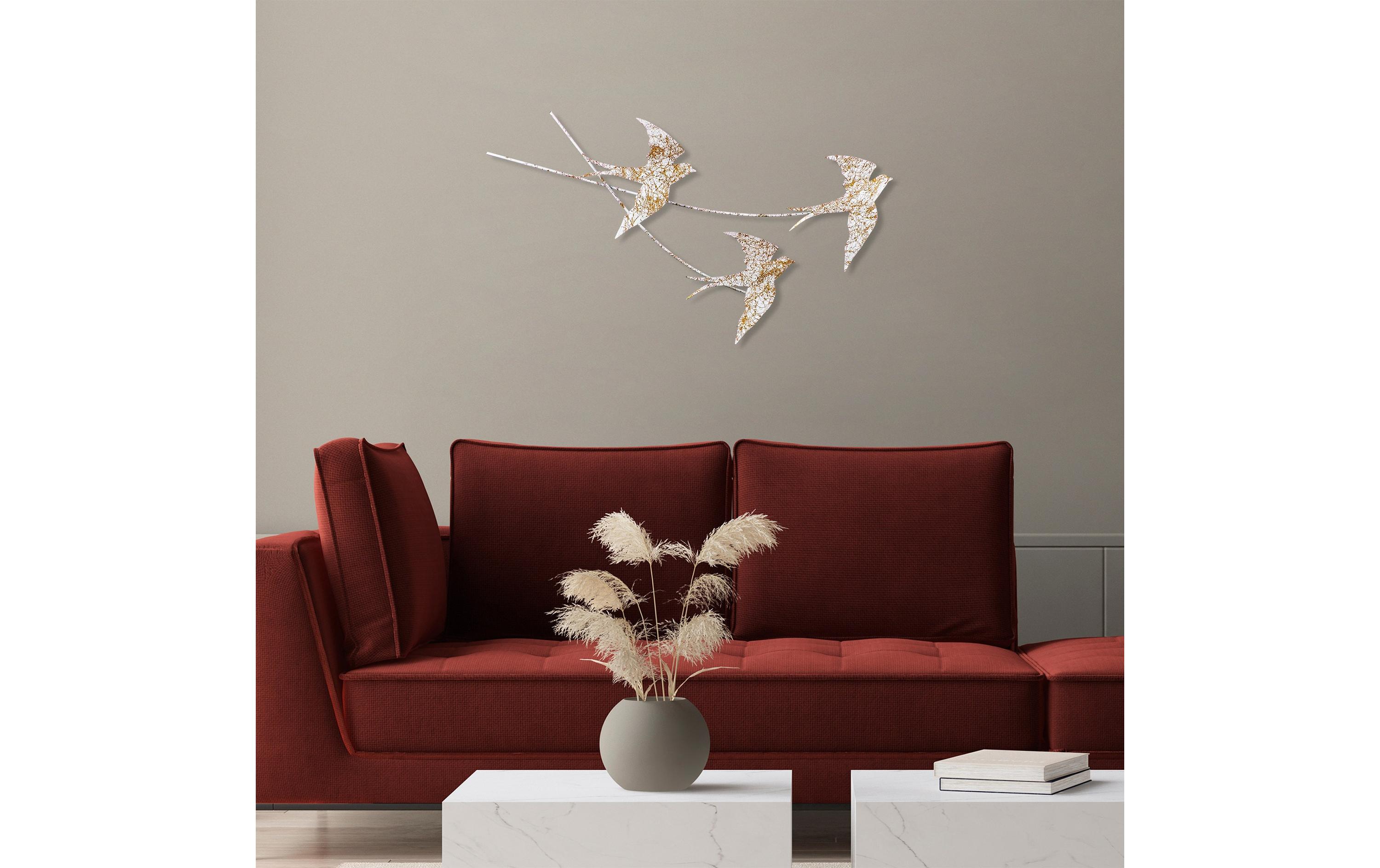 Wanddekoration Schlucken Vogel 42 x 70 cm, Gold/WeissWandgestaltung