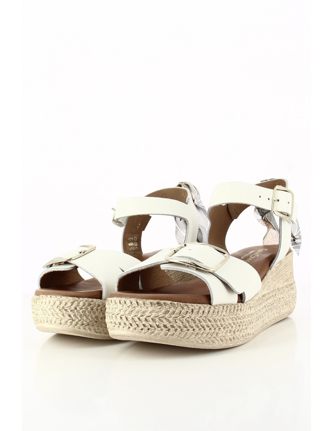 goodstep Sandales Compensées Chanel Cuir Blanc et Foulard