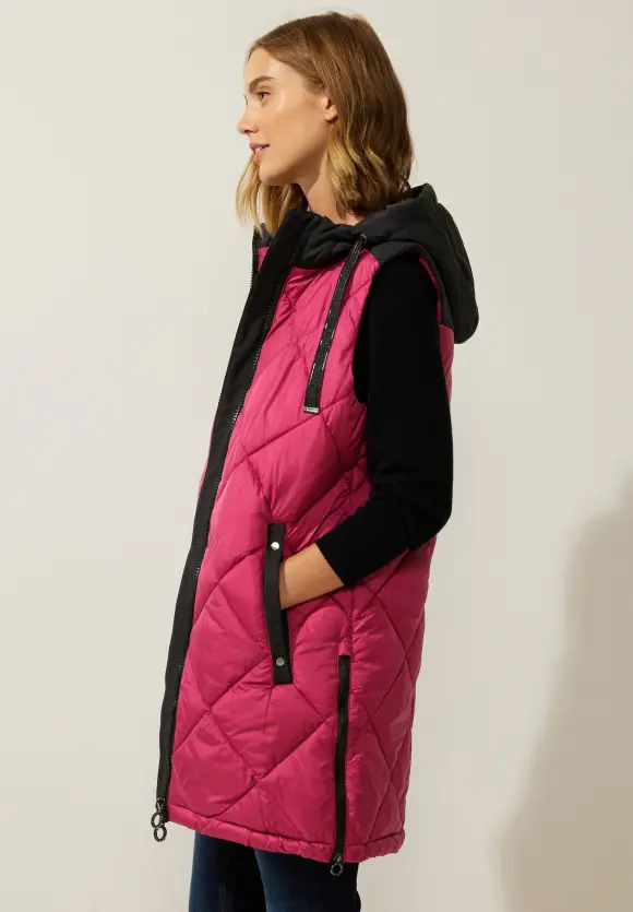 Long Steppweste mit Zipper - peony red