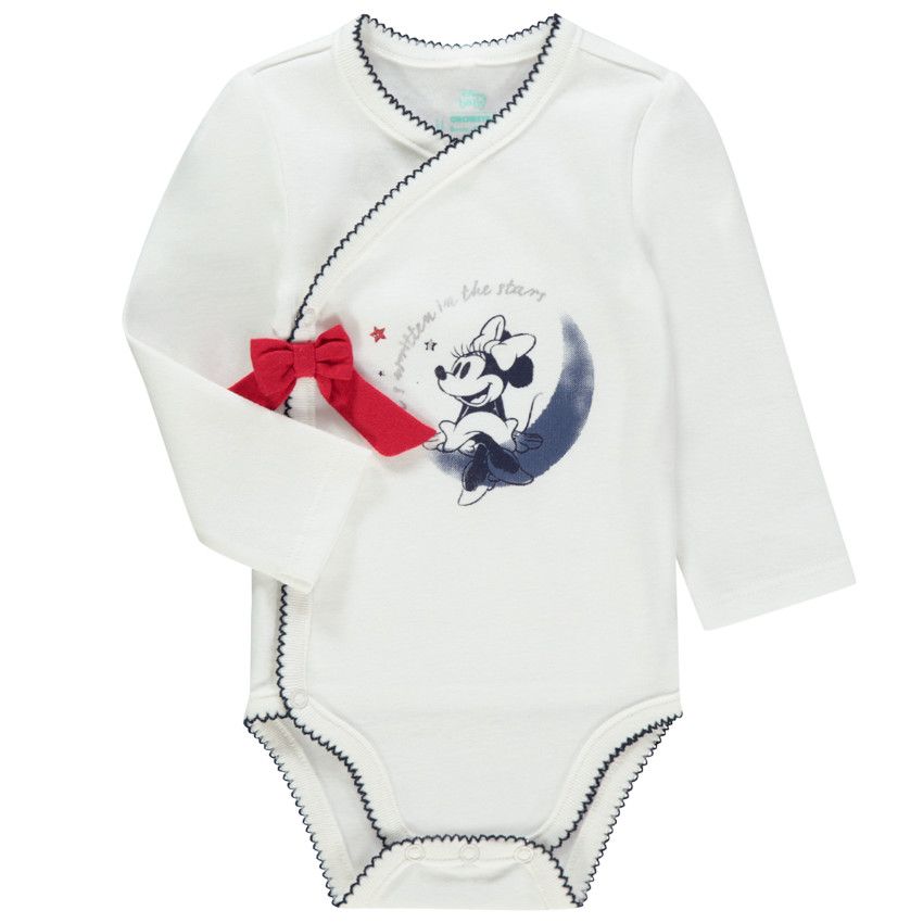 Body manches longues print Minnie Disney et noeud rouge - Ecru