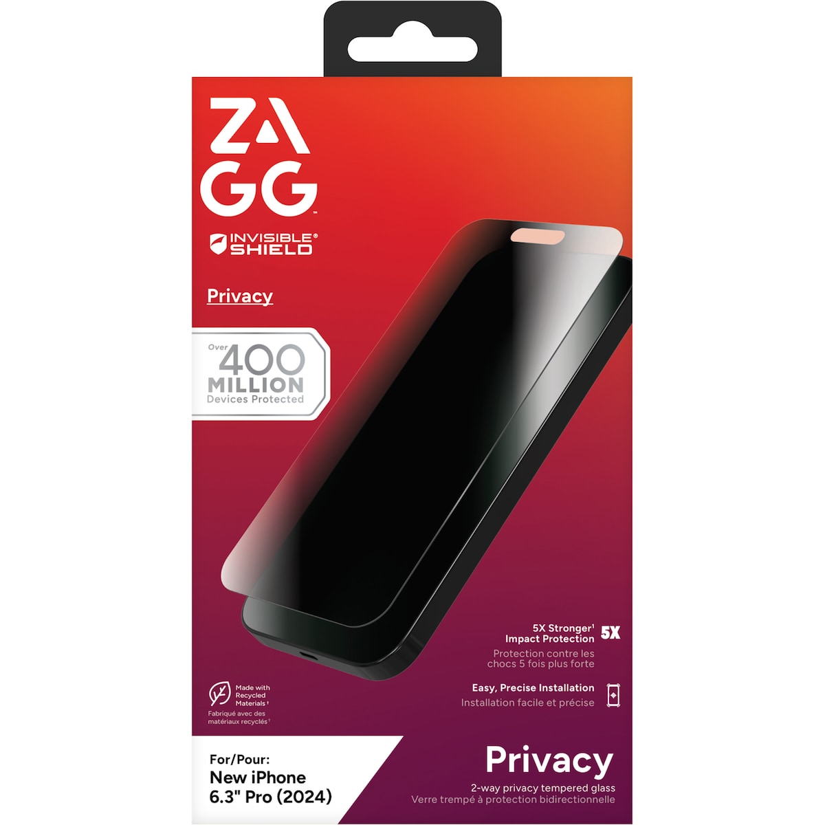 Zagg iPhone 16 Pro Glass Elite Privacy skjermbeskytter