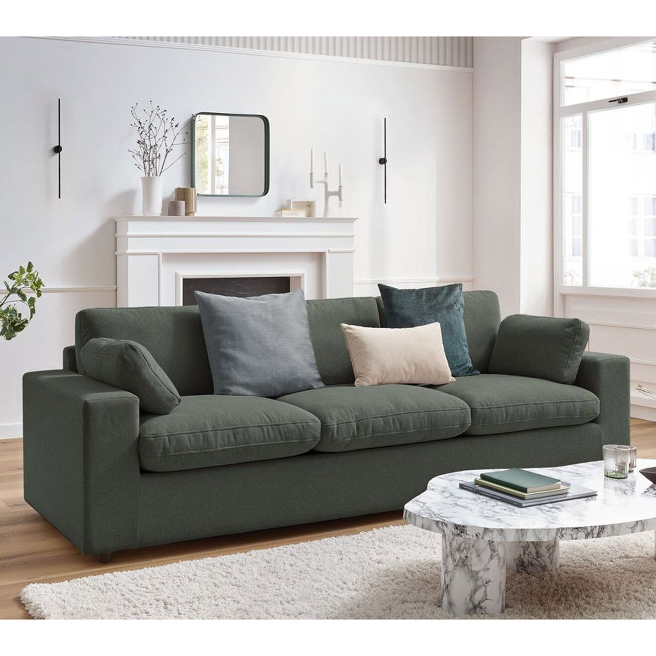 Bobochic Canapé droit fixe 3 places belair vert - 250x93x80 cm