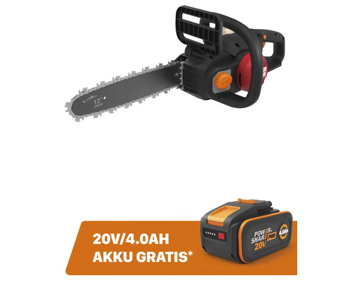 WORX Nitro 20V 30cm WG350E.9 snoerloze kettingzaag, borstelloze motor + GRATIS bonusartikel 20V accu WA3644 (4,0Ah)