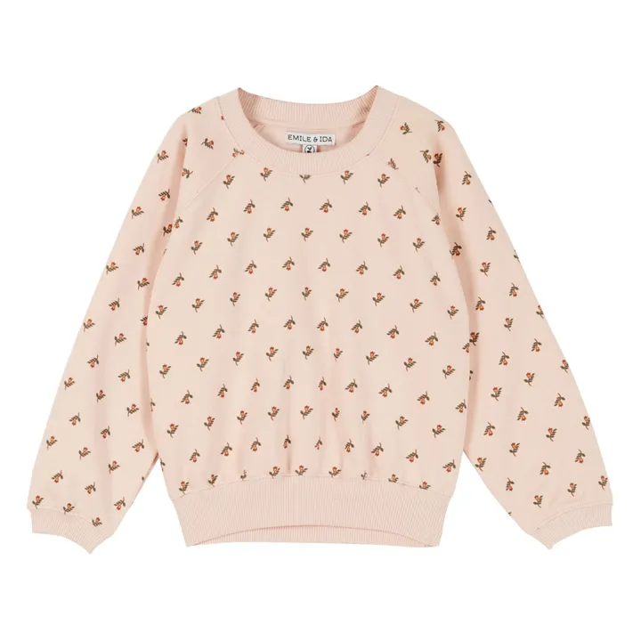 Emile et Ida Sweat Coton Bio Fleurs | Rose pâle