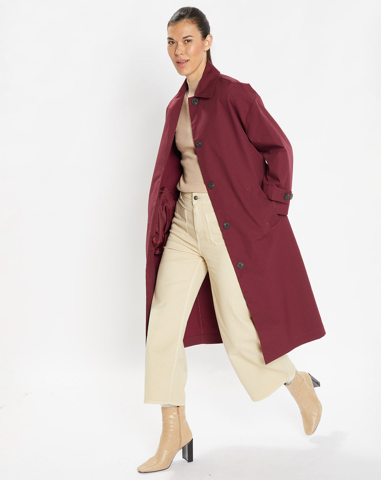 Galeries Lafayette Imperméable long et oversize en Coton bio Louis bordeaux