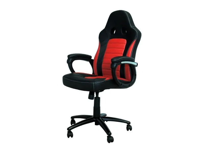 LC Power - Stol - armstøtter - vippe - drejeled - plastik, metal, skum, PU-behandlet læder - sort, rød