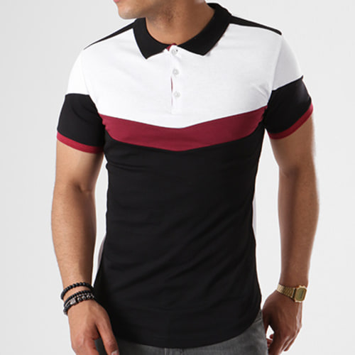Polo Manches Courtes Tricolore Retro 427 Noir Blanc Bordeaux