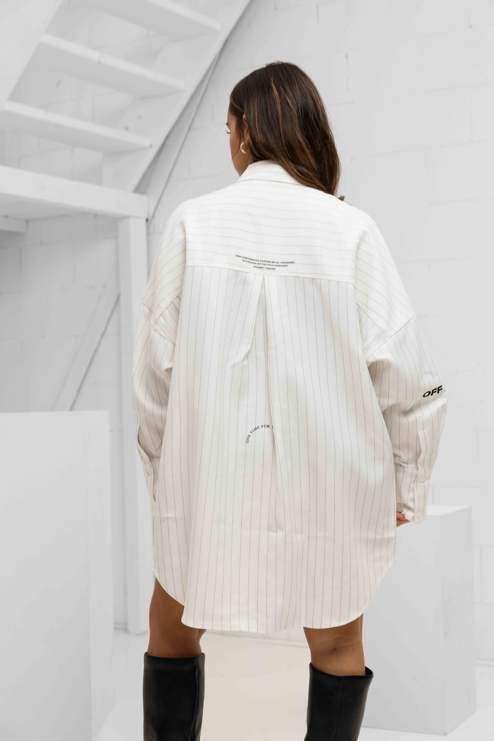 Off The Pitch Oversized Stripe Shirt Dames Wit
