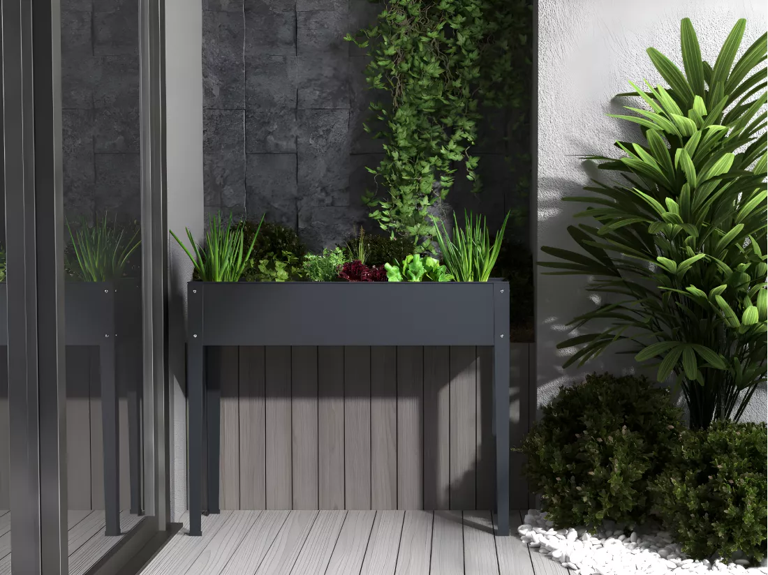 Jardinière sur pied en acier anthracite - L100 x P30 x H80 cm - YGOS