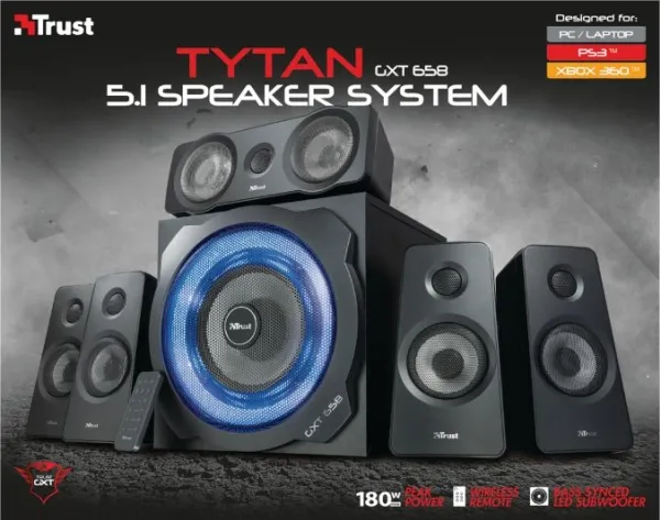 Trust GXT 658 TYTAN - Højttalersystem - 5.1-kanal - 90 Watt (Total) - sort