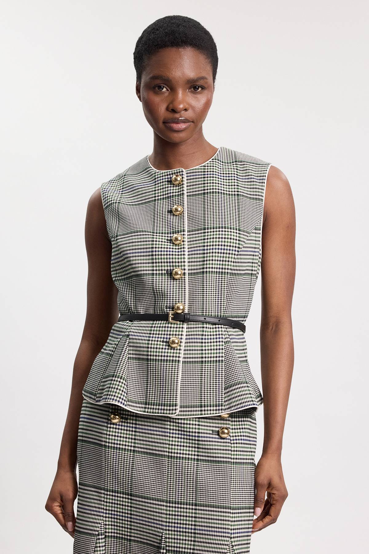 KarenMillen Veste Cintrée À Carreaux Avec Ceinture Et Basque