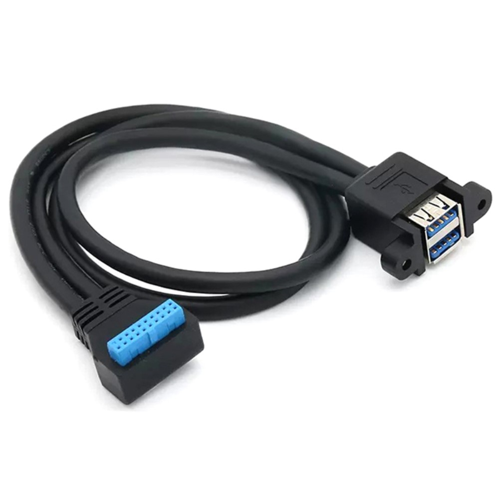 (50cm) 20-pol. Header auf Doppel USB A Adapterkabel mit Schraubhalterung für Motherboard (Winkeladapter)