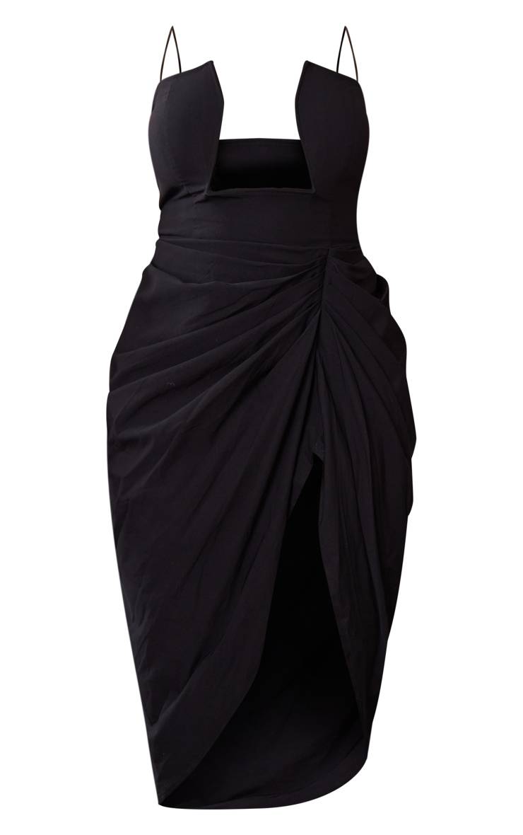 Noir Robe Mi-longue Shape En Tissu Tissé Avec Découpes Et Détails Froncés