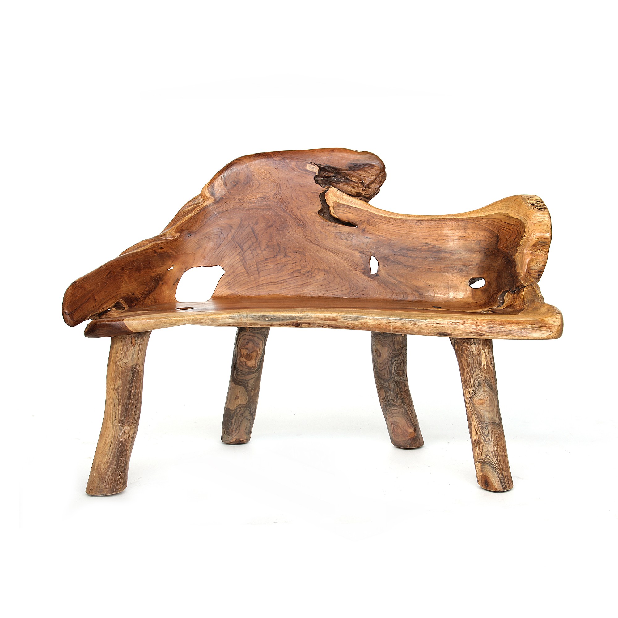 Wurzelholz-Bank, Teak natur, B 120 cm, H 85 cm, L 60 cm von fischer's lagerhaus