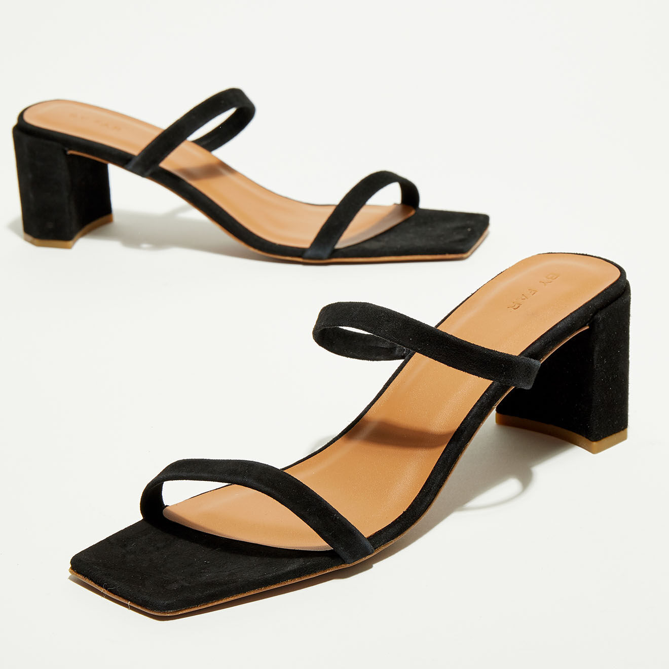 By Far Mules en Velours de Cuir Tanya noires - Talon 7 cm