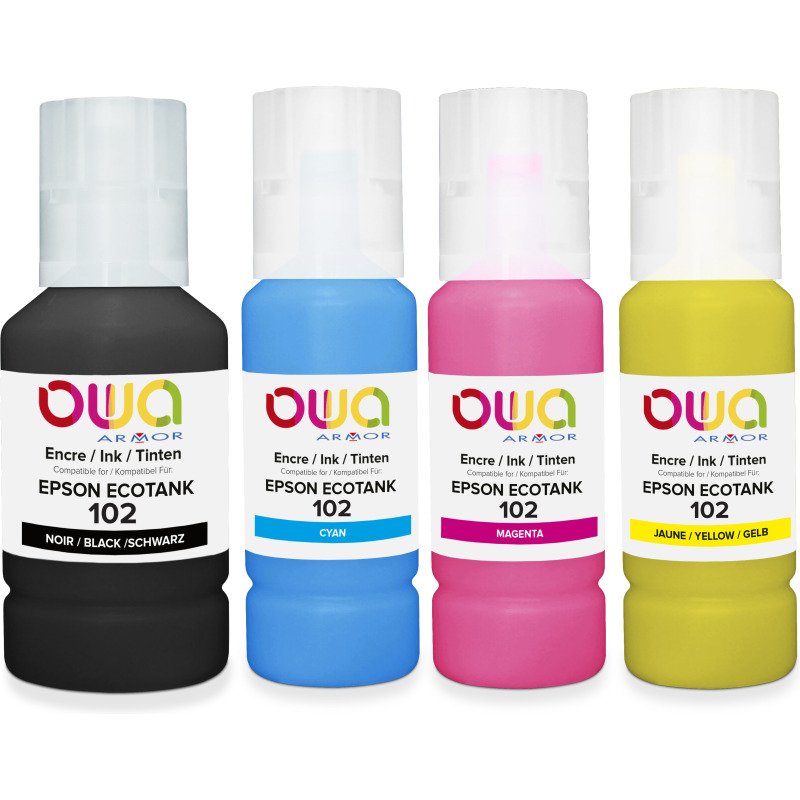 Pack de 4 bouteilles d'encre compatibles OWA - standard - Noir Cyan Magenta Jaune - pour EPSON C13T03R140, C13T03R240, C13T03R340, C13T03R440