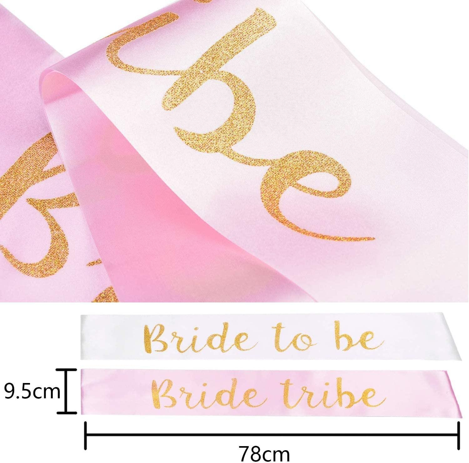 (12-tlg. Set) Bride to be Party Accessoire Junggesellinnenabschied Schärpe - Rosa / Weiss / Gold