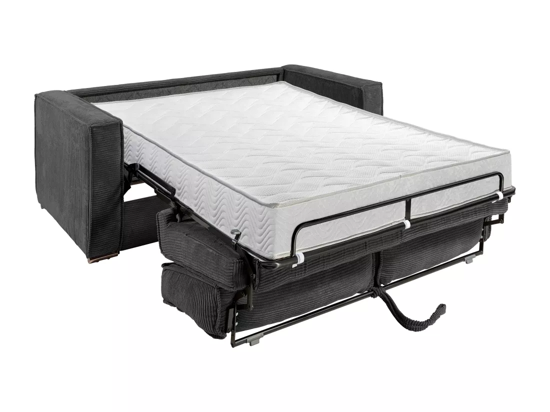 Canapé 3 places convertible express en velours côtelé gris anthracite - Couchage 140 cm - Matelas 18 cm LORETO