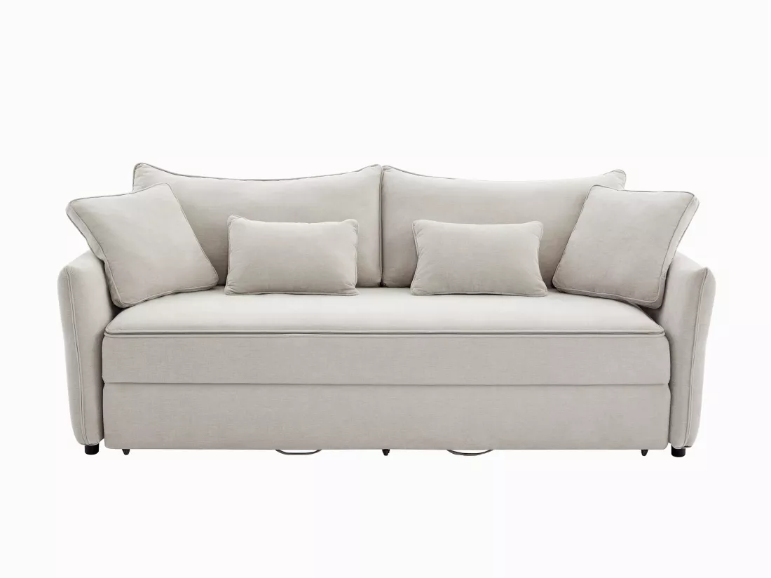 Canapé 3 places convertible en tissu beige avec assise à mémoire de forme SITALA