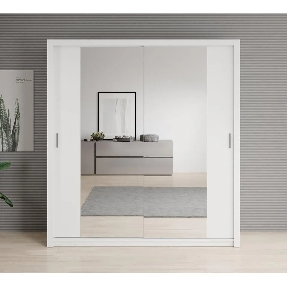 Meubella - Kledingkast Blake - Wit - 200 cm - Met spiegel