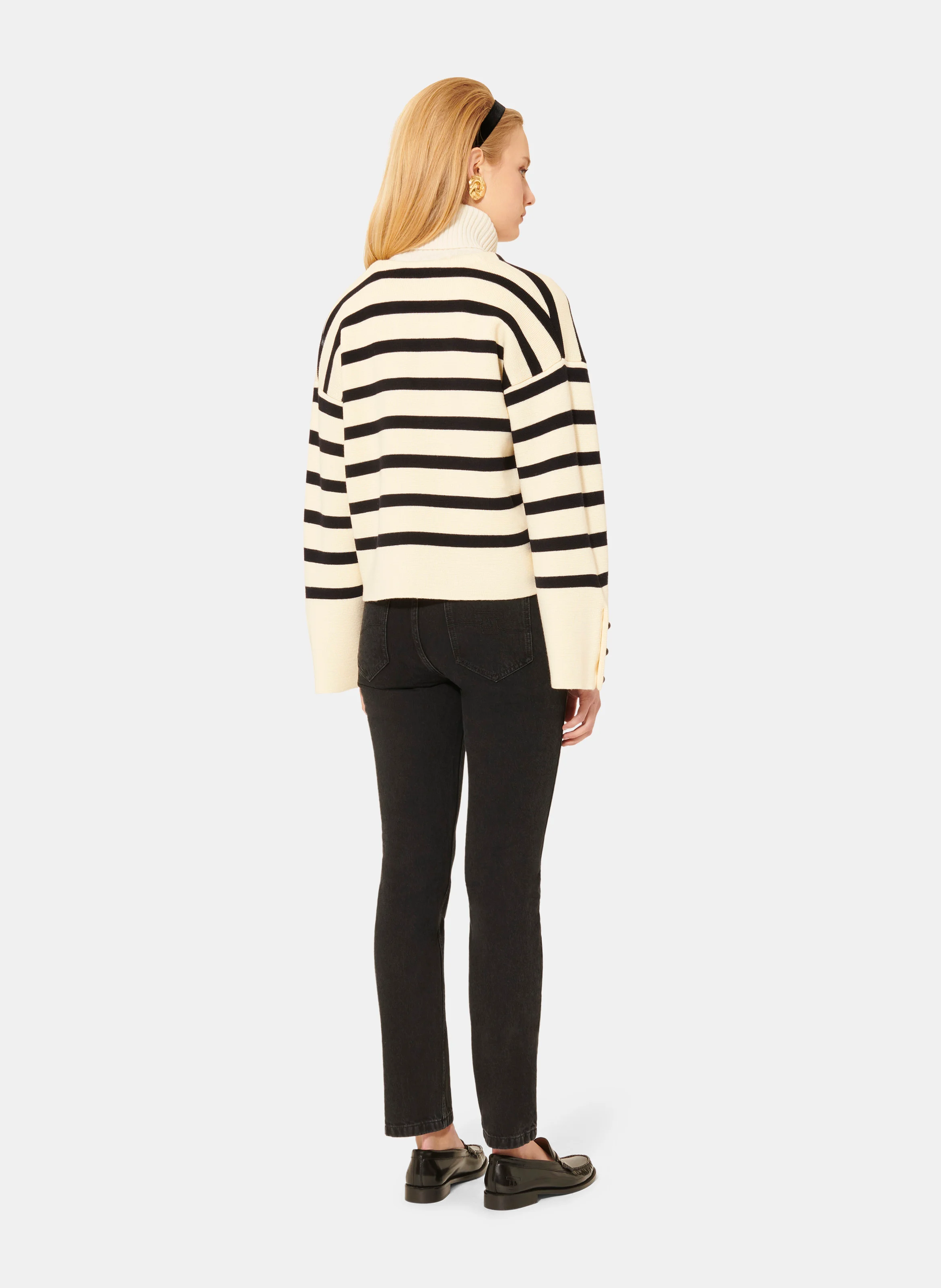 PLONGEOIR - Pull droit rayé à boutons | Beige