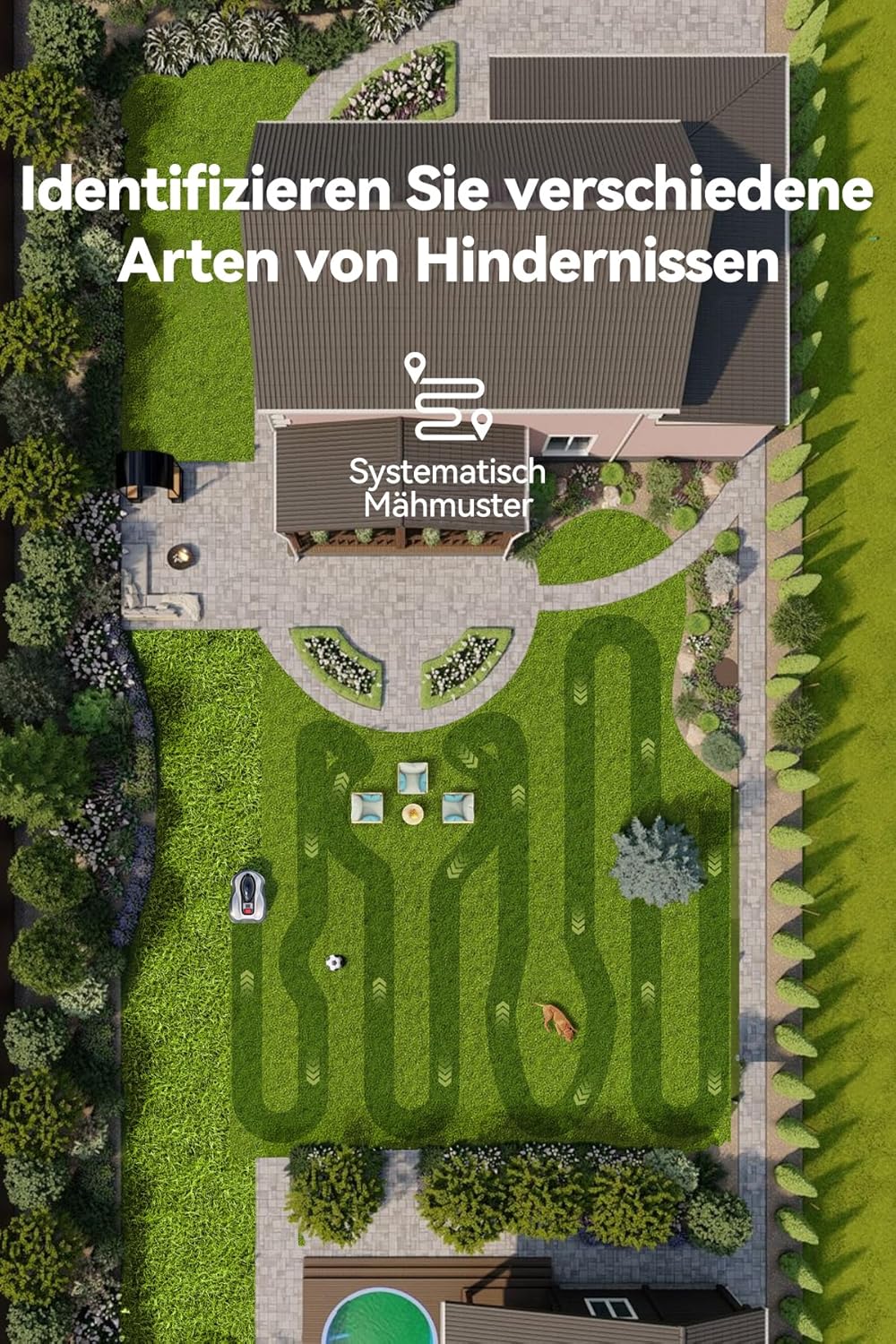 SUNTEK Mähroboter ohne begrenzungskabel AI Vision-Kamera, Rasenmäher Roboter, Max 3000 m², Genaue Hindernisvermeidung, IPX5-Wasserschutz, APP Bedienbar, SRM4300